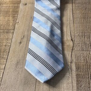 Tommy Hilfiger Light Blue and Black Striped‎ Tie
